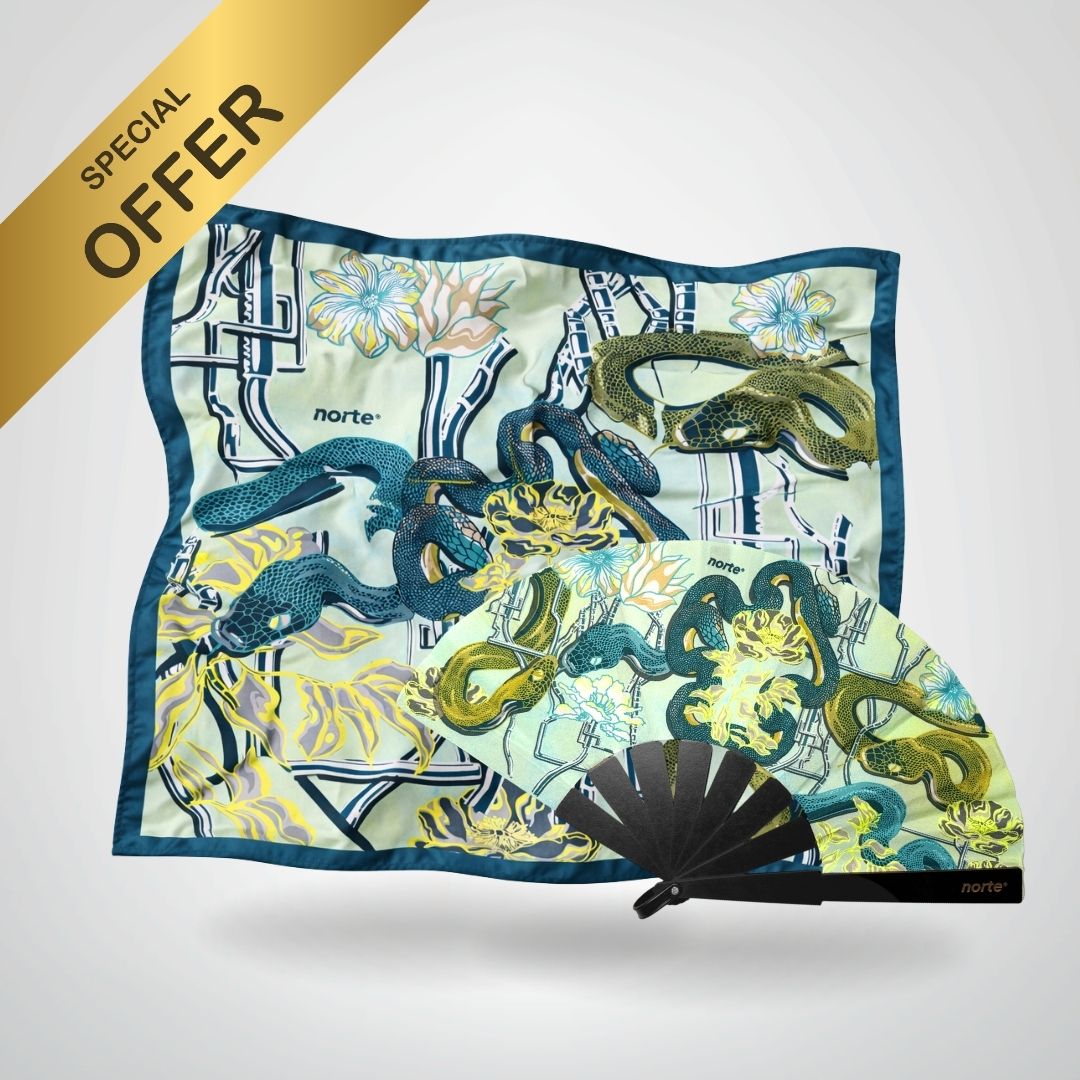 Combo Abanico Venom Green Standard + Pañuelo Large